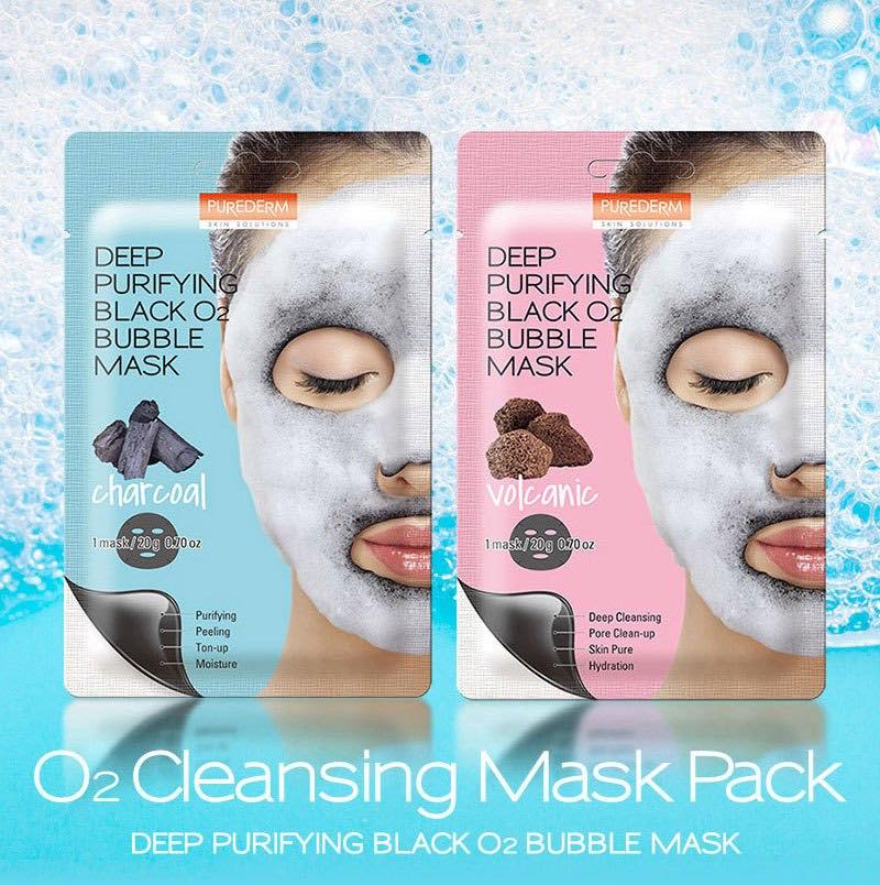 PUREDERM–Deep Purifying Black O2 Bubble Mask (Charcoal)