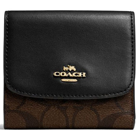 Coach-Small Wallet In Signature Canvas "Brown & Black"