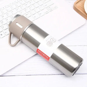 3in1 Vacume Flask Set 3 Cups & 500ml Theromo Flask 'Silver'