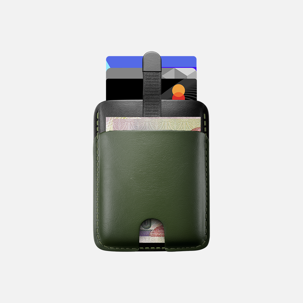 Hitch-Pull Up Cardholder Natural Genuine Leather "Black Green"