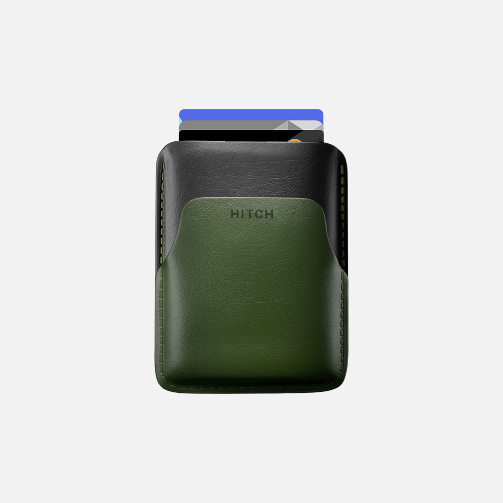 Hitch-Pull Up Cardholder Natural Genuine Leather "Black Green"