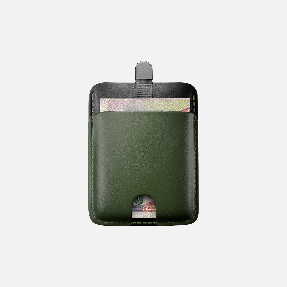 Hitch-Pull Up Cardholder Natural Genuine Leather "Black Green"