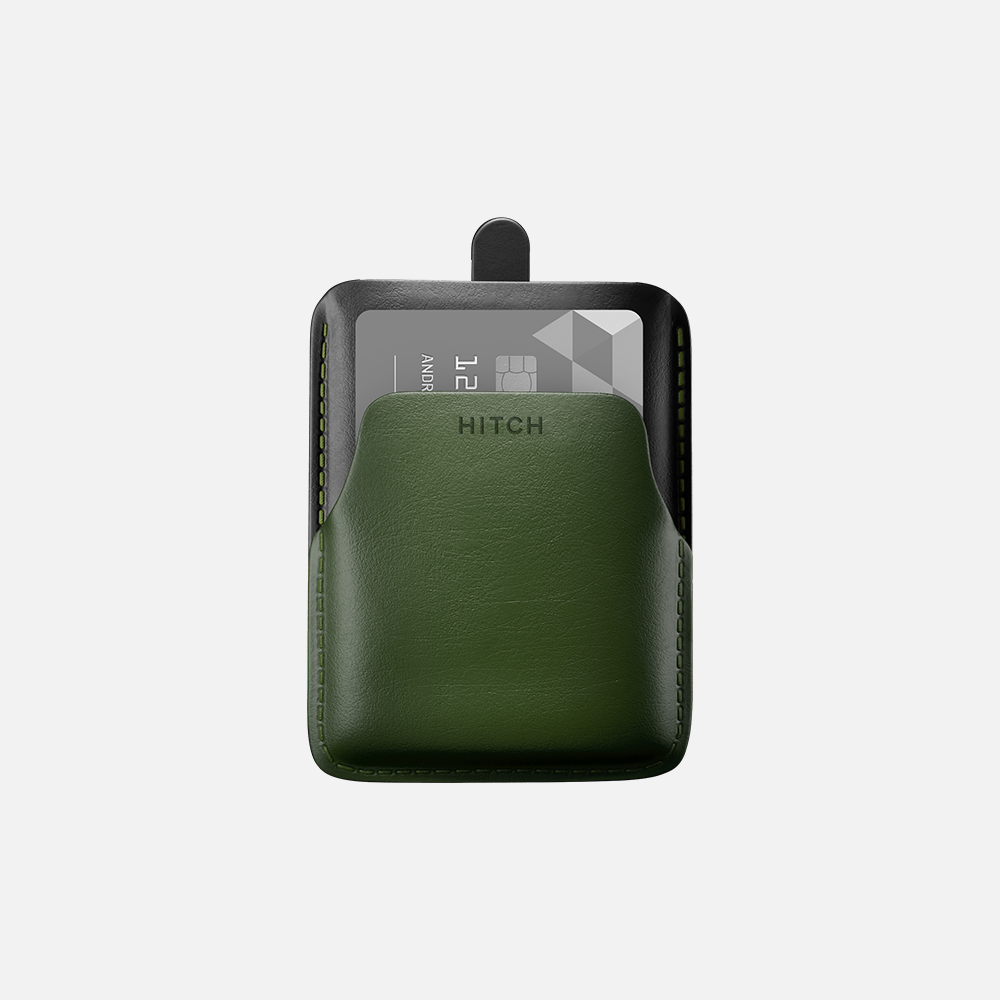 Hitch-Pull Up Cardholder Natural Genuine Leather "Black Green"