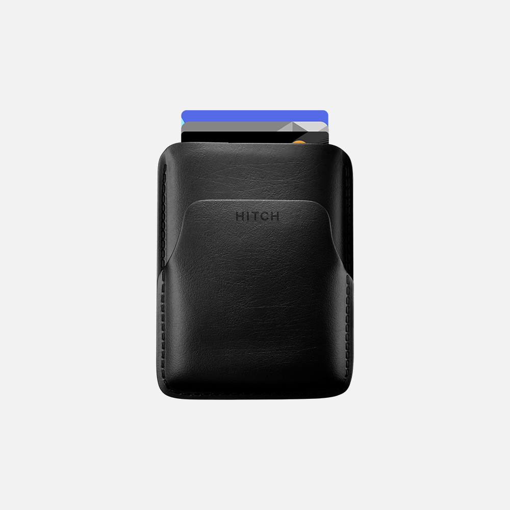 Hitch-Pull Up Cardholder Natural Genuine Leather "Black"