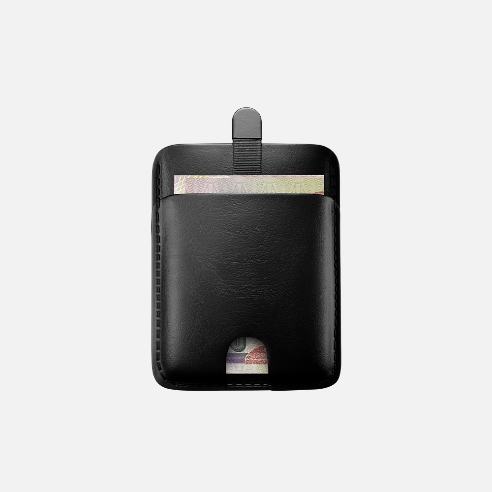 Hitch-Pull Up Cardholder Natural Genuine Leather "Black"