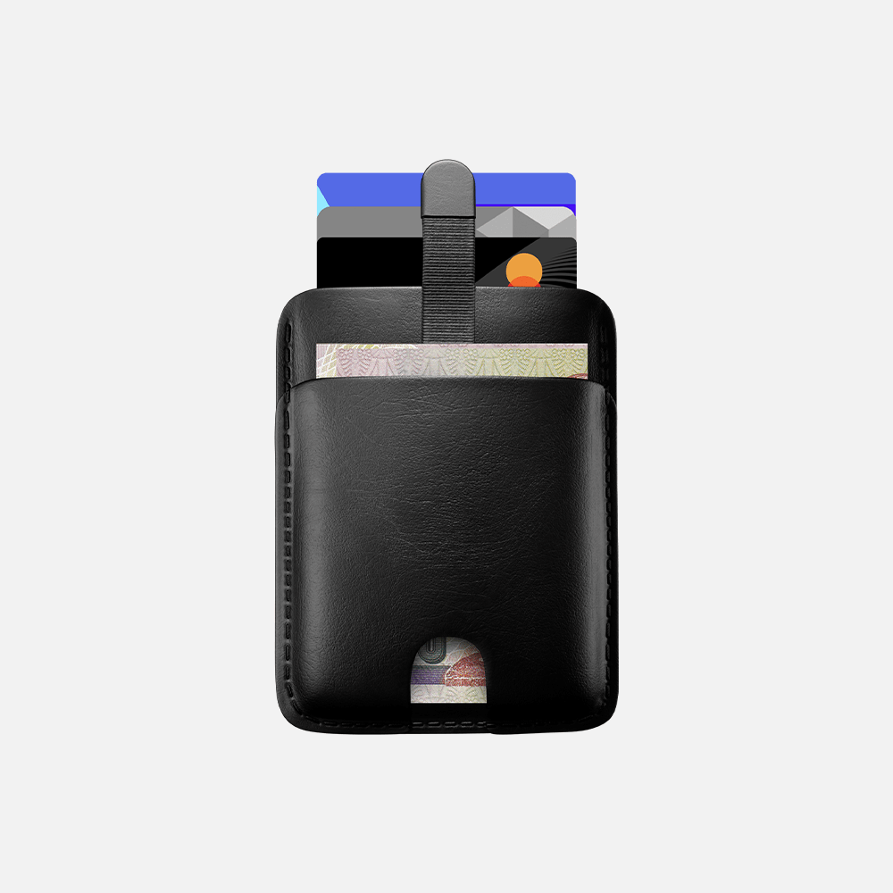 Hitch-Pull Up Cardholder Natural Genuine Leather "Black"