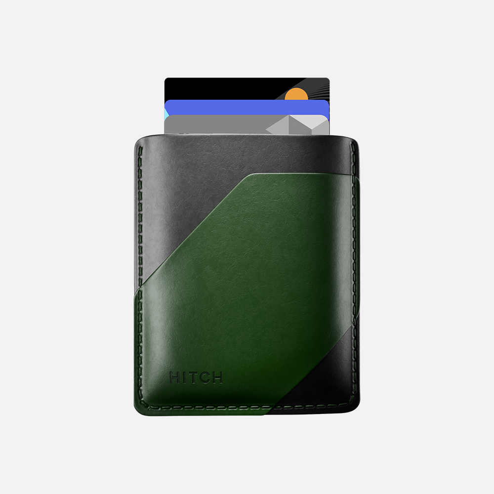 Hitch-Simple Cardholder Natural Genuine Leather "Black Green"