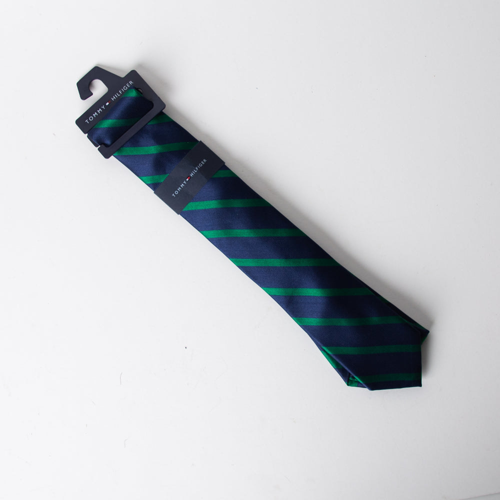 Tommy Hilfiger-Navy Blue With Green Stripes Tie