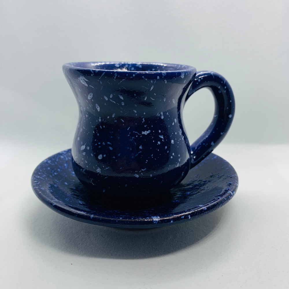 Cattleya-Blossom Navy Coffee Cup With Underline Plate