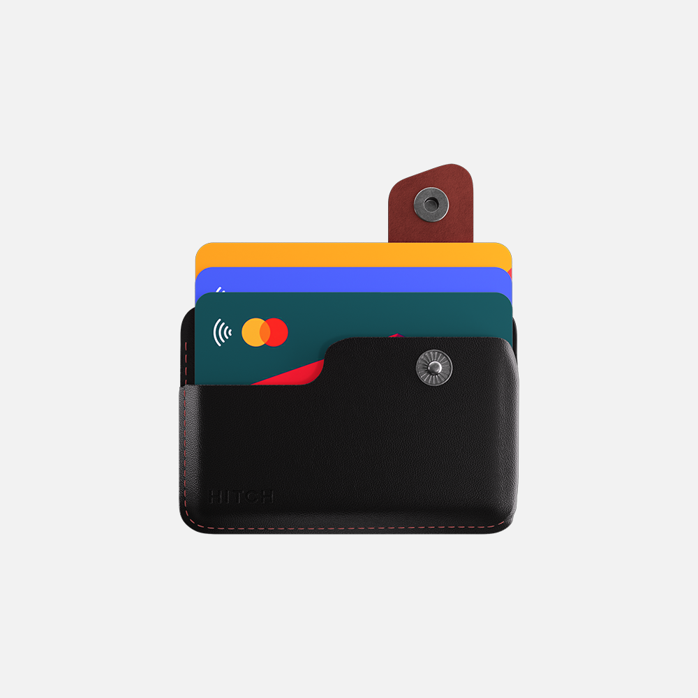 Hitch-Snap Caardholder Natural Genuine Leather 'Black Burgundy'