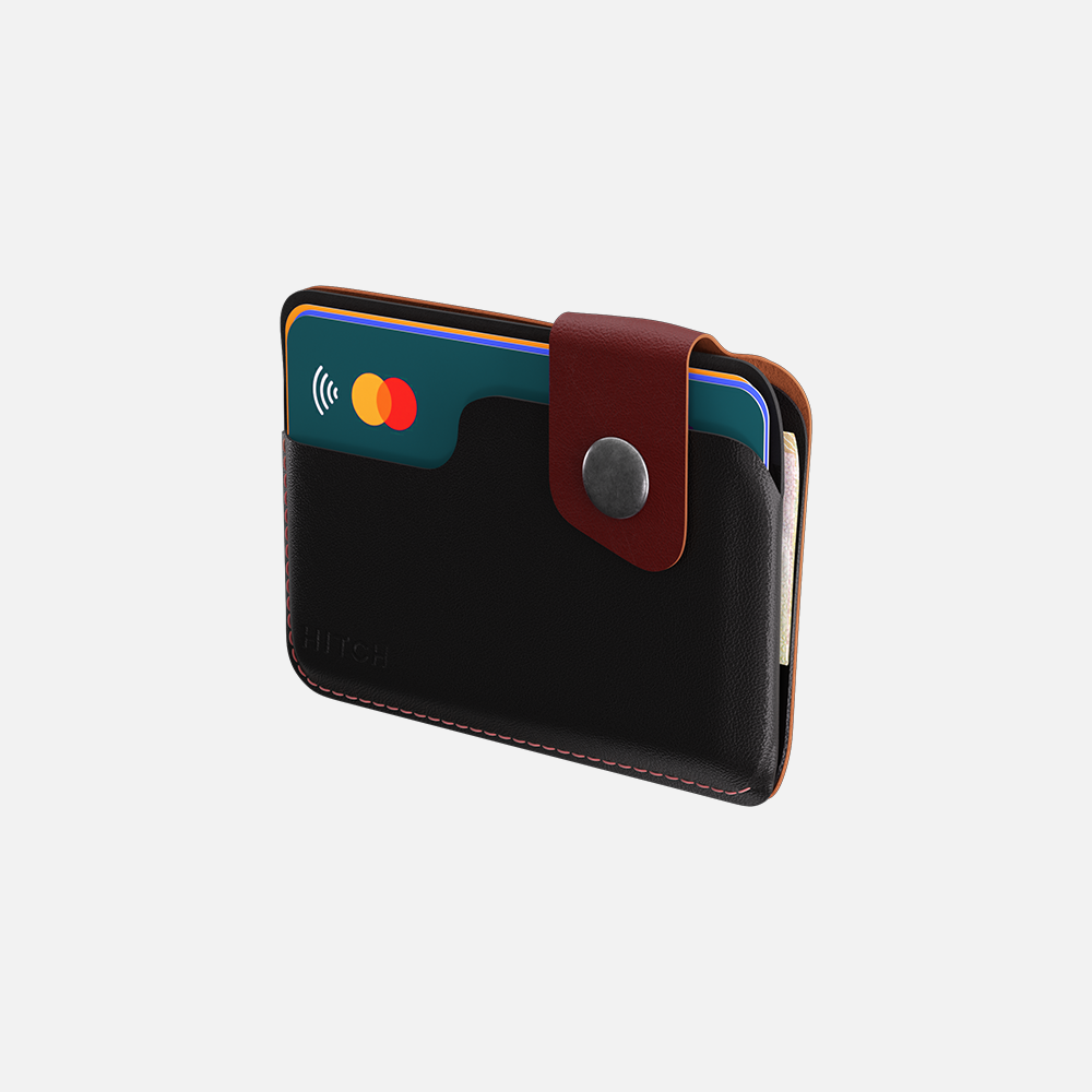 Hitch-Snap Caardholder Natural Genuine Leather 'Black Burgundy'