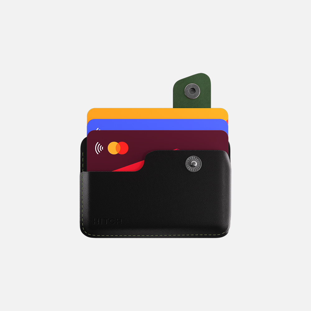 Hitch-Snap Caardholder Natural Genuine Leather 'Black Green'