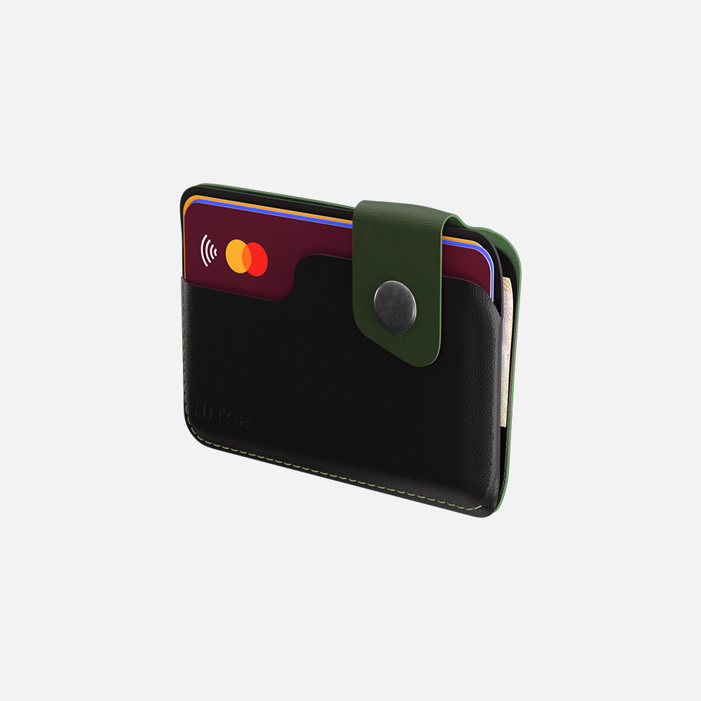 Hitch-Snap Caardholder Natural Genuine Leather 'Black Green'