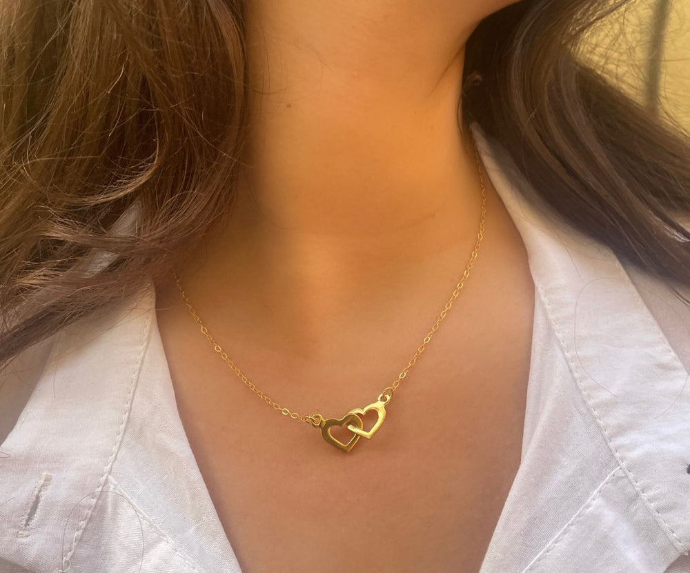 Toi-Forever & Always 2 Hearts Gold Platted Silver Necklace