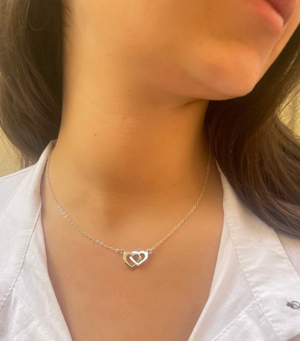 Toi-Forever & Always 2 Hearts Necklace Silver Necklace