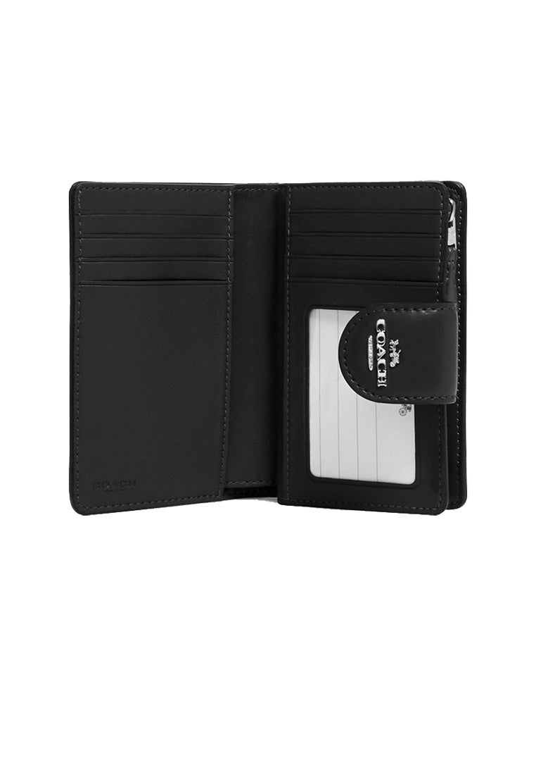 Coach-Medium Corner Zip Wallet In Signature Canvas "Black & Smoke"