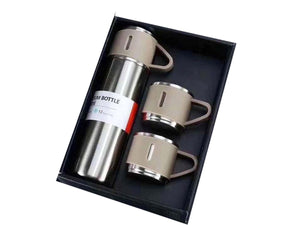 3in1 Vacume Flask Set 3 Cups & 500ml Theromo Flask 'Silver'