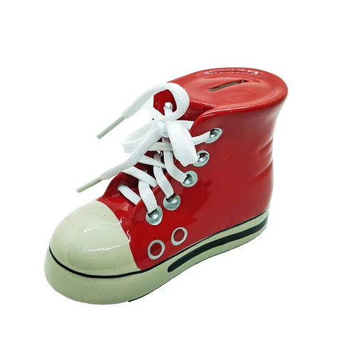 OddBits-Converse style ceramic sneakers money piggy bank with real laces"Red"