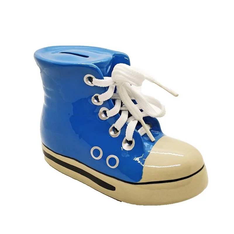 OddBits-Converse style ceramic sneakers money piggy bank with real laces"Blue"