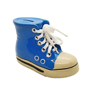 
            
                Load image into Gallery viewer, OddBits-Converse style ceramic sneakers money piggy bank with real laces&amp;quot;Blue&amp;quot;
            
        