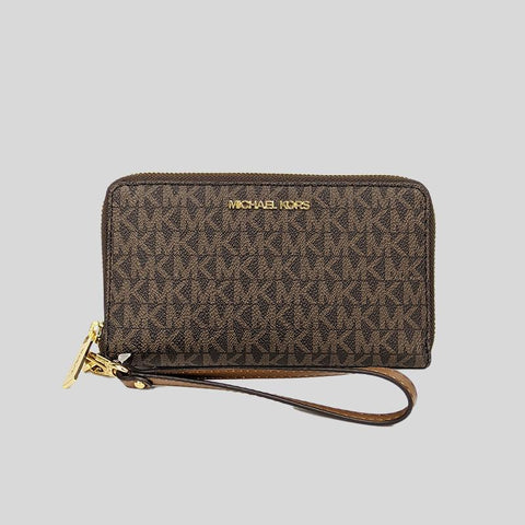 Michael Kors-Jet Set Travel Medium Zip Around Phone Holder Wallet Clutch "Brown"